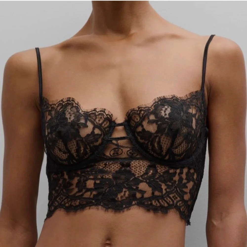 Black Kiki de Montparnasse Black Lace Longline Bra Sz M & Camille G-String